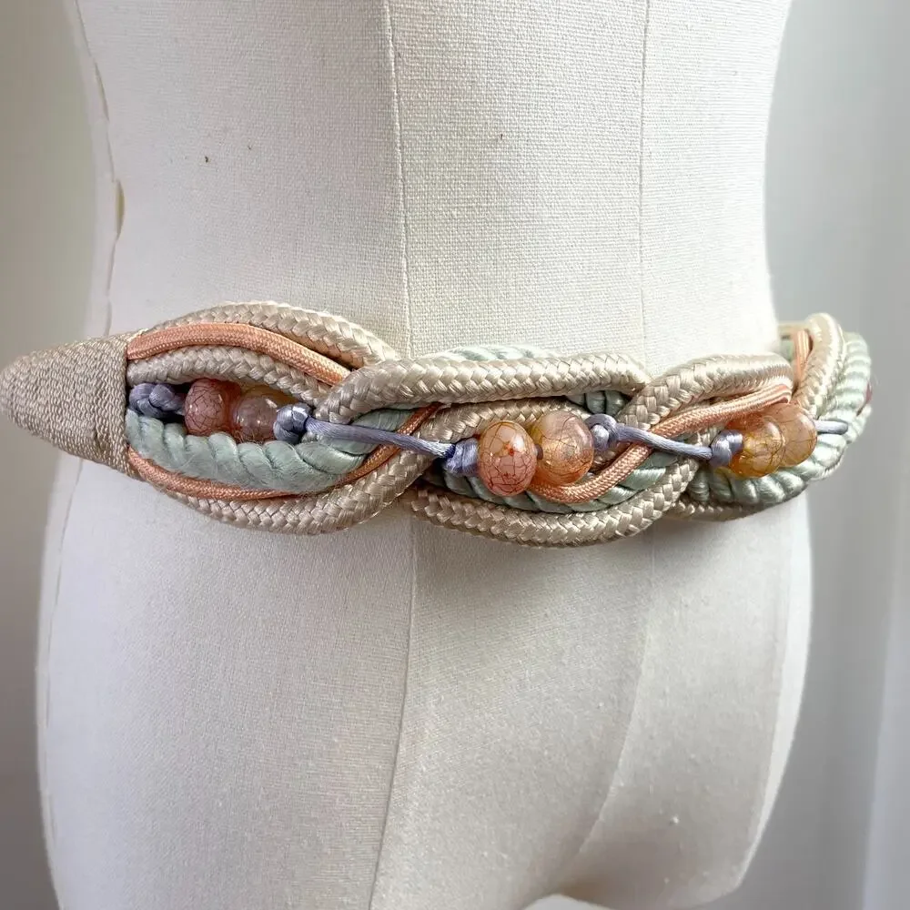Vintage 80s Braided Rope Cord Belt Small Artsy Eclectic Maximalist Art To Wear